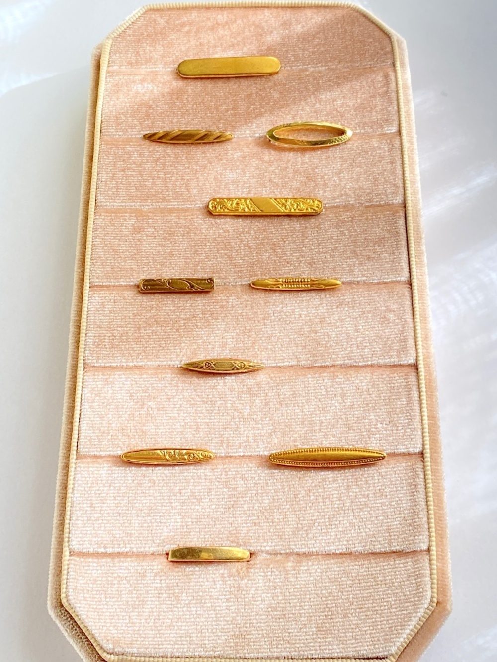 Vintage Antique Gold Tone Lace Lingerie Bar Pin Brooch Collection Lot Engraved